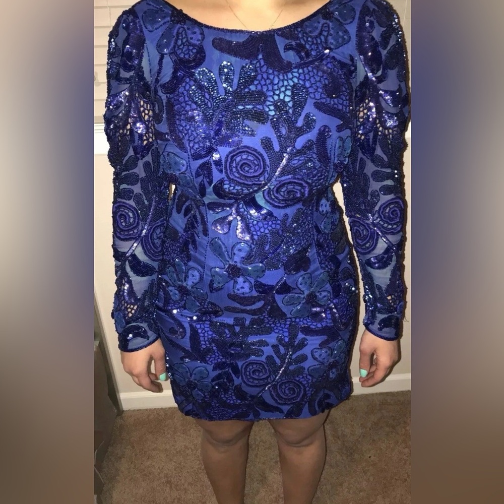Elegant Vintage Blue Sequin Dress
